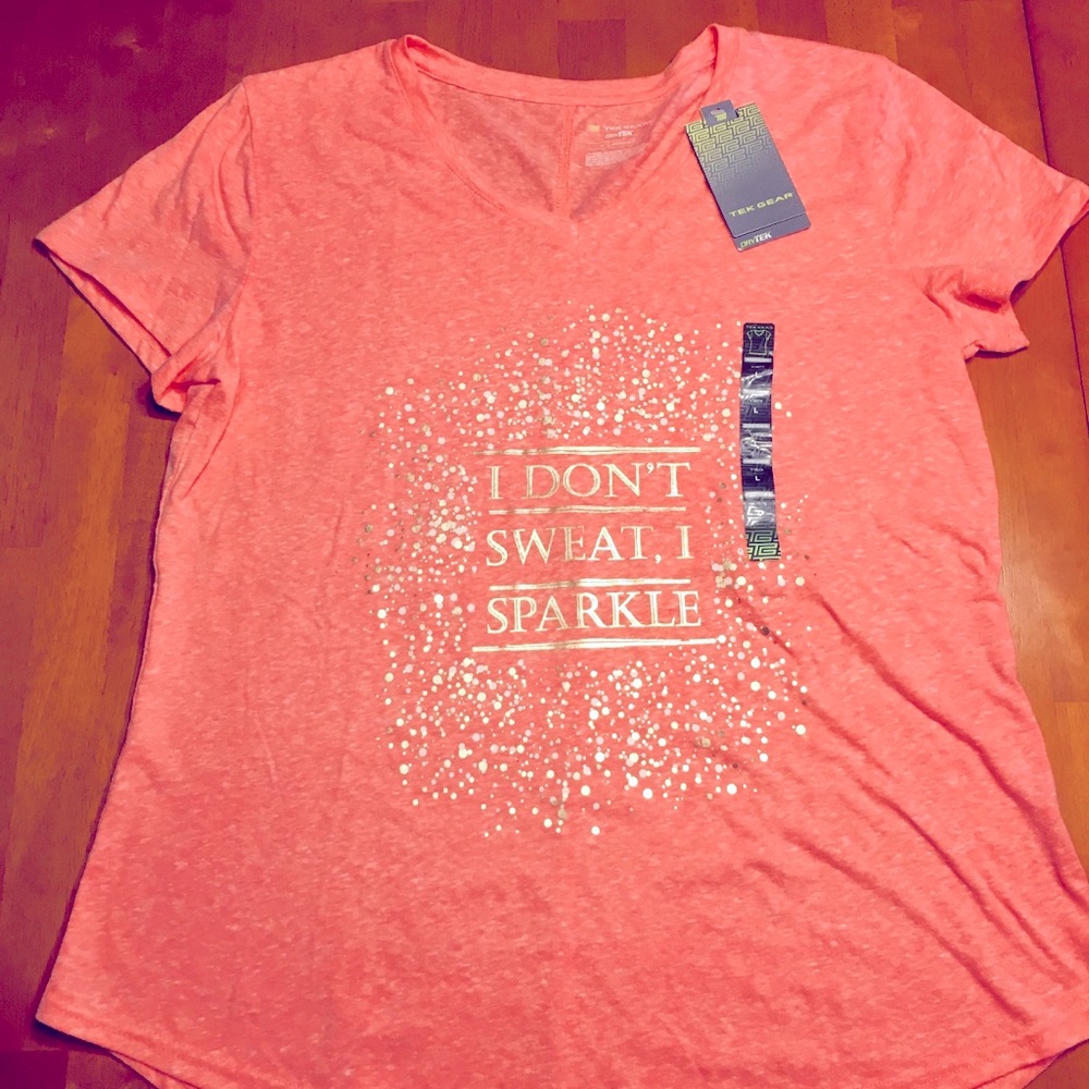 Tek Gear Coral Pink SPARKLE Graphic SS Tee Top NWT